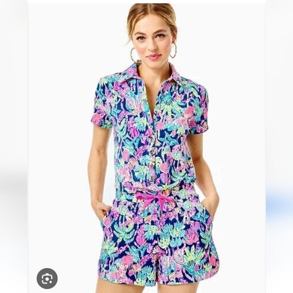 Lilly Pulitzer Women's Jorgie Terry Romper in Qyster Bay Navy.